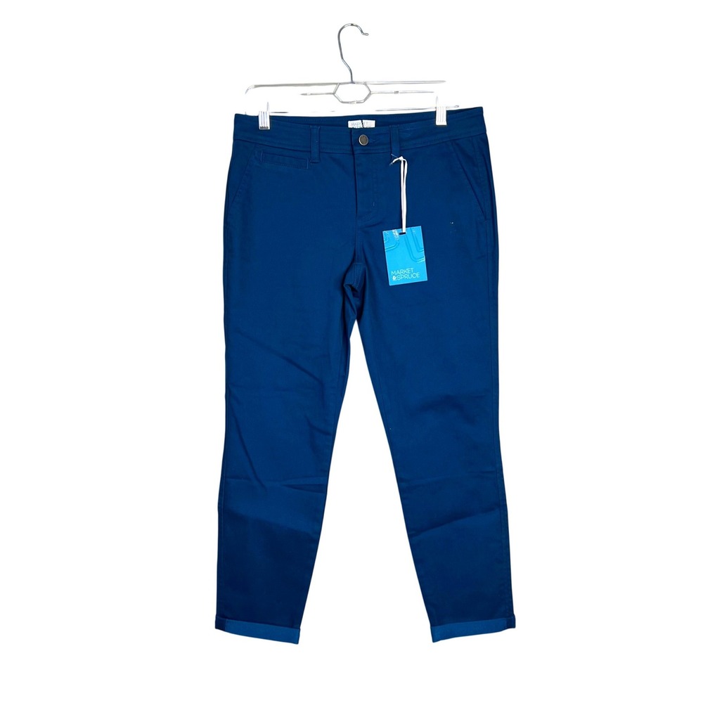 Market & Spruce Ankle Pants Womens‎ 8P Petite Blue Slim Leg Cuffed Stretch NWT